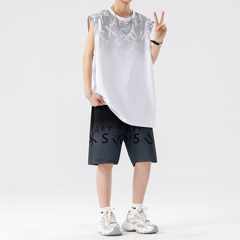 印花两件套坎肩背心夏季篮球学生无袖衣服五分短裤TZ6170,男装牛仔裤,星座210-1