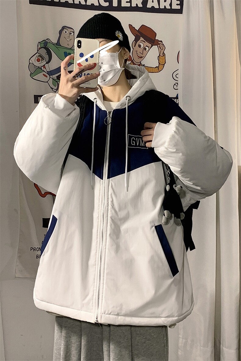 港风冬季宽松百搭冲锋棉衣男连帽棉服男外套7786P60控98,男装棉衣,星座226-1