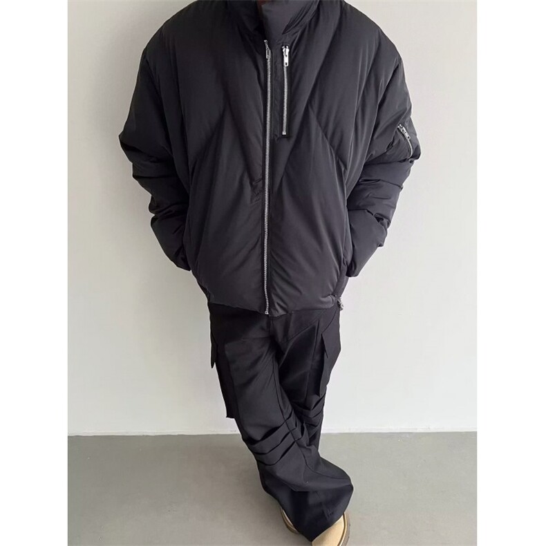 时尚设计感小众肩膀棉衣男冬季宽松保暖立领面包服潮 M529图片