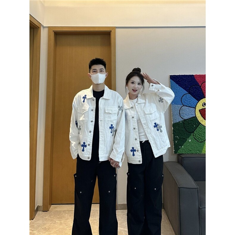 LH999-P70秋冬欧美高街十字架翻领牛仔夹克男外套潮牌痞帅,男装夹克,电商B323A