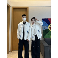 LH999-P70秋冬欧美高街十字架翻领牛仔夹克男外套潮牌痞帅，男装夹克，电商B323A