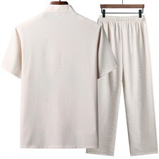 2023夏季男士短袖衬衫唐装盘扣立领半袖衬衣风中式t恤，男装休闲套装，电商B212（原钱塘6029）