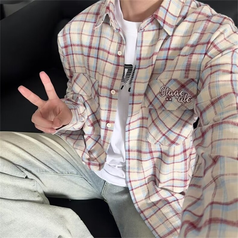 美式多巴胺穿搭格子衬衫男女休闲宽松衬衣 ZG28 P38图片