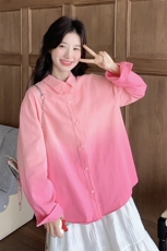 渐变粉色休闲衬衫外套女2025春季新款韩系超好看洋气减龄宽松上衣，女装衬衫，2C218