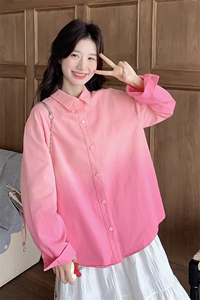 渐变粉色休闲衬衫外套女2025春季新款韩系超好看洋气减龄宽松上衣图片