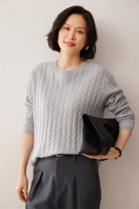 2025秋冬新款35%山羊绒女士12针圆领麻花羊绒衫，女装羊绒衫，拓驰羊绒