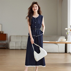 流行减龄波点印花马甲背心系腰带显瘦宽松阔腿裤套装女装春夏新款，女装套装/套裙，江南富贵女