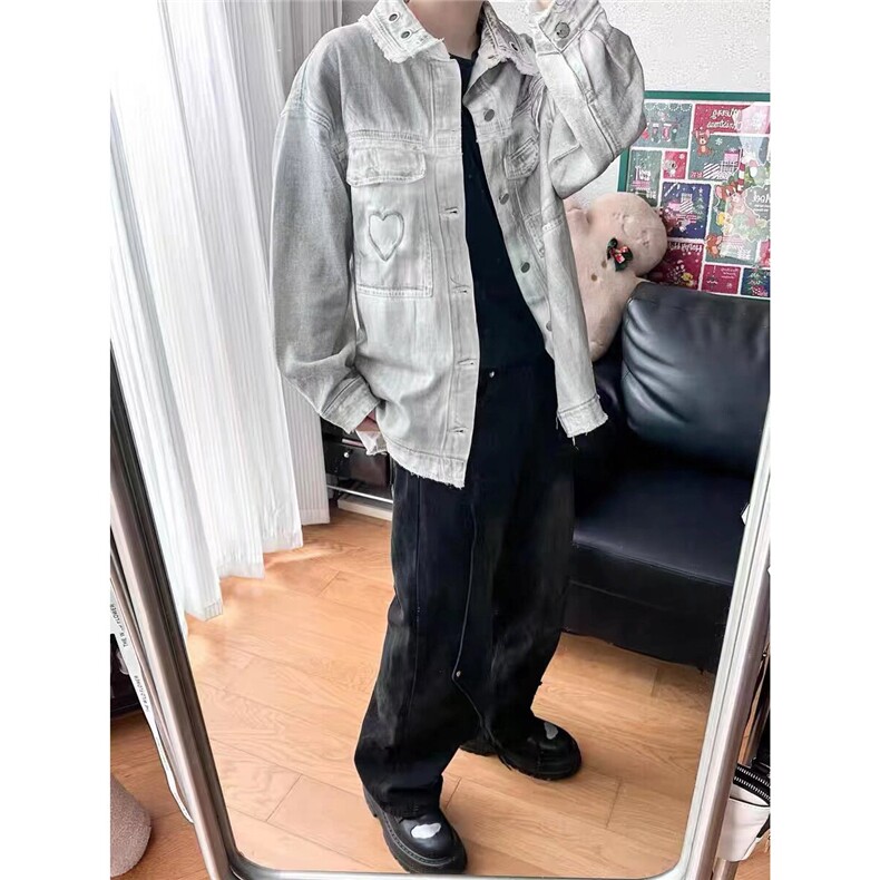 美式高街脏染做旧牛仔夹克男春秋季潮牌宽松情侣外套JA30-P88,男装夹克,星座208-5