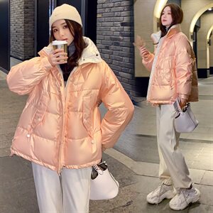 百搭外套2021炫彩亮色棉衣亮面免洗羽绒棉服女图片