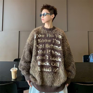 B441P68高街复古字母慵懒风毛绒保暖毛衣男秋冬季仿貂绒宽图片