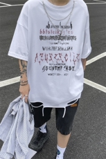 港风个性字母印花百搭带链条短袖圆领丐版T恤DT6342P40控58，男装T恤，电商A268A