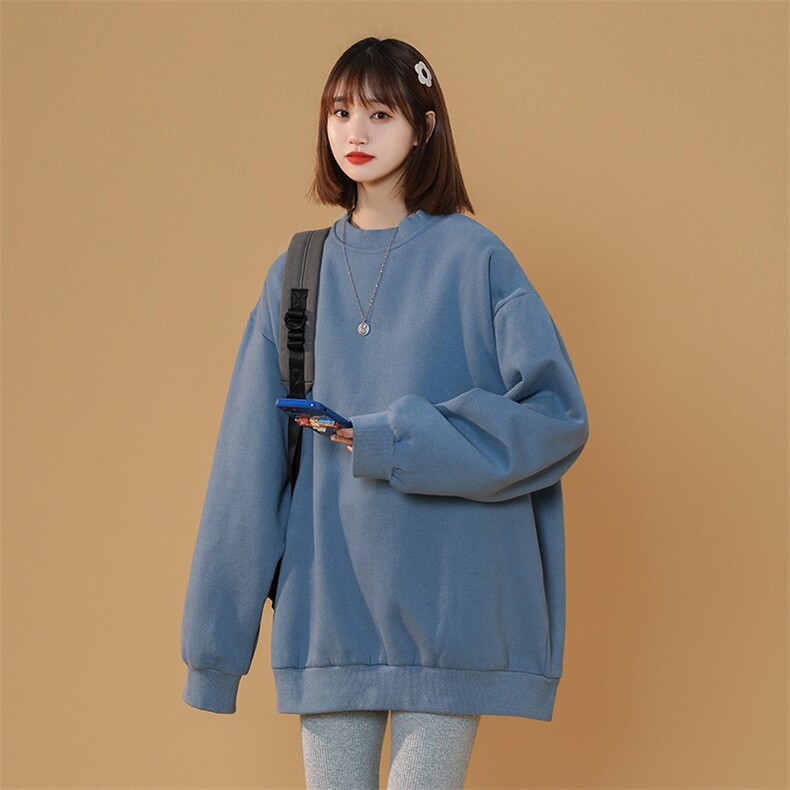NQ545TP25 多色~ 春季2022情侣圆领上衣男女叠穿纯色宽松卫衣图片
