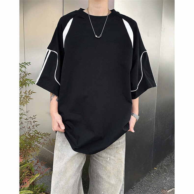 8XL-M 美式小众高级感拼接短袖T恤男夏简约百搭宽松纯棉上衣DX336图片
