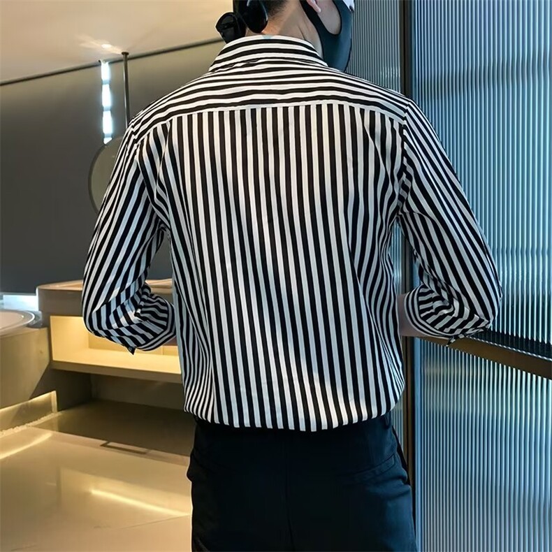 百搭衬衫标准简约ins条纹春季潮男原宿新款七分袖潮流C156-6,男装衬衫,星座1116A-2（原606A-1）