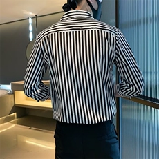 百搭衬衫标准简约ins条纹春季潮男原宿新款七分袖潮流C156-6，男装衬衫，星座1116A-2（原606A-1）