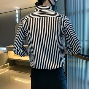 百搭衬衫标准简约ins条纹春季潮男原宿新款七分袖潮流C156-6图片