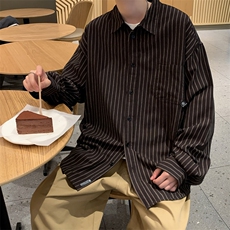 F09-P32秋季日系复古条纹衬衫男士潮牌复古学院风长袖宽松衬衣，男装衬衫，星座512-6