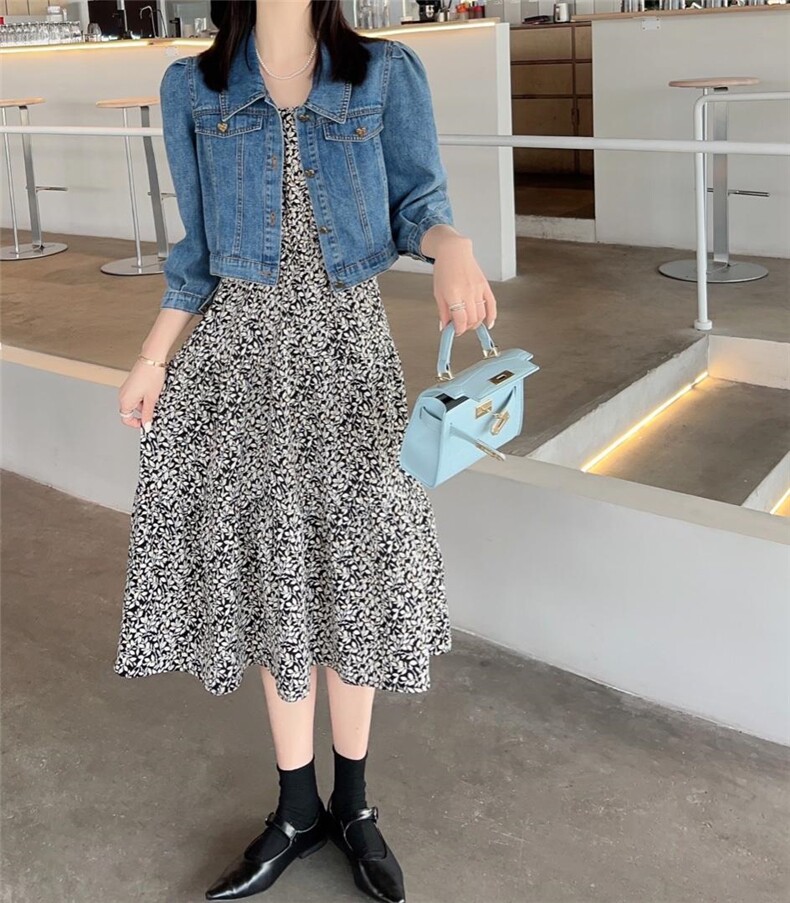 两件套碎花连衣裙，女装连衣裙，韩伊雪