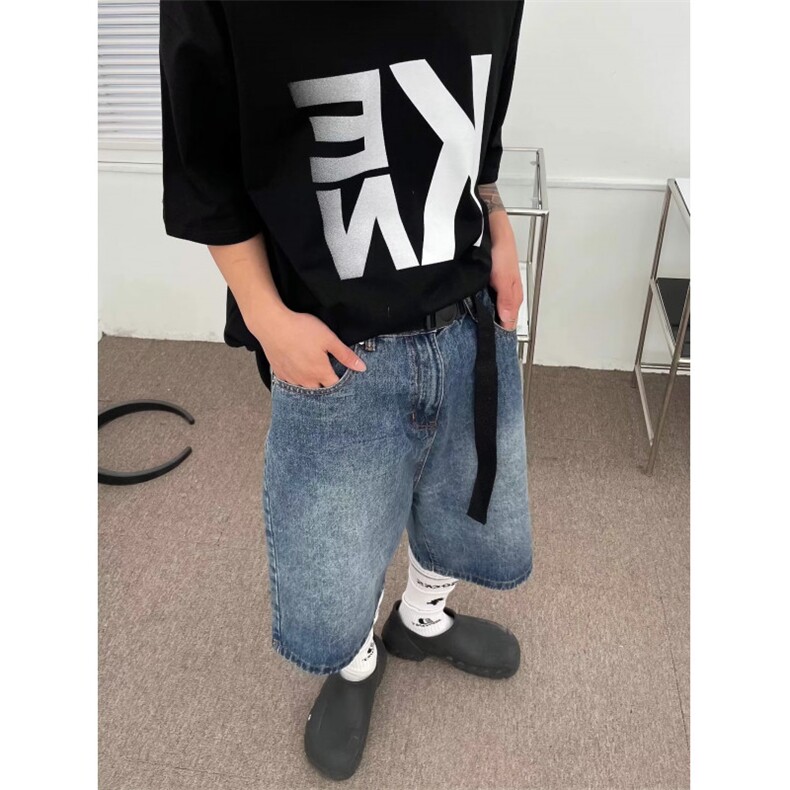 男中裤休闲工装短裤宽松直筒男女水洗五分牛仔裤 D5725 网络图图片