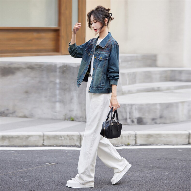 牛仔外套女新款2024年春秋季韩版设计感气质洋气小个子百搭上衣，女装牛仔外套，江南女神