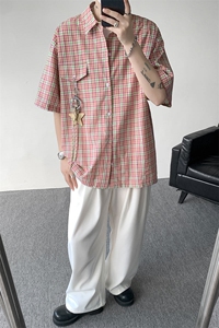（带配件）CS1151-特批40控78 夏季新款男女格子短袖大码男衬衫图片
