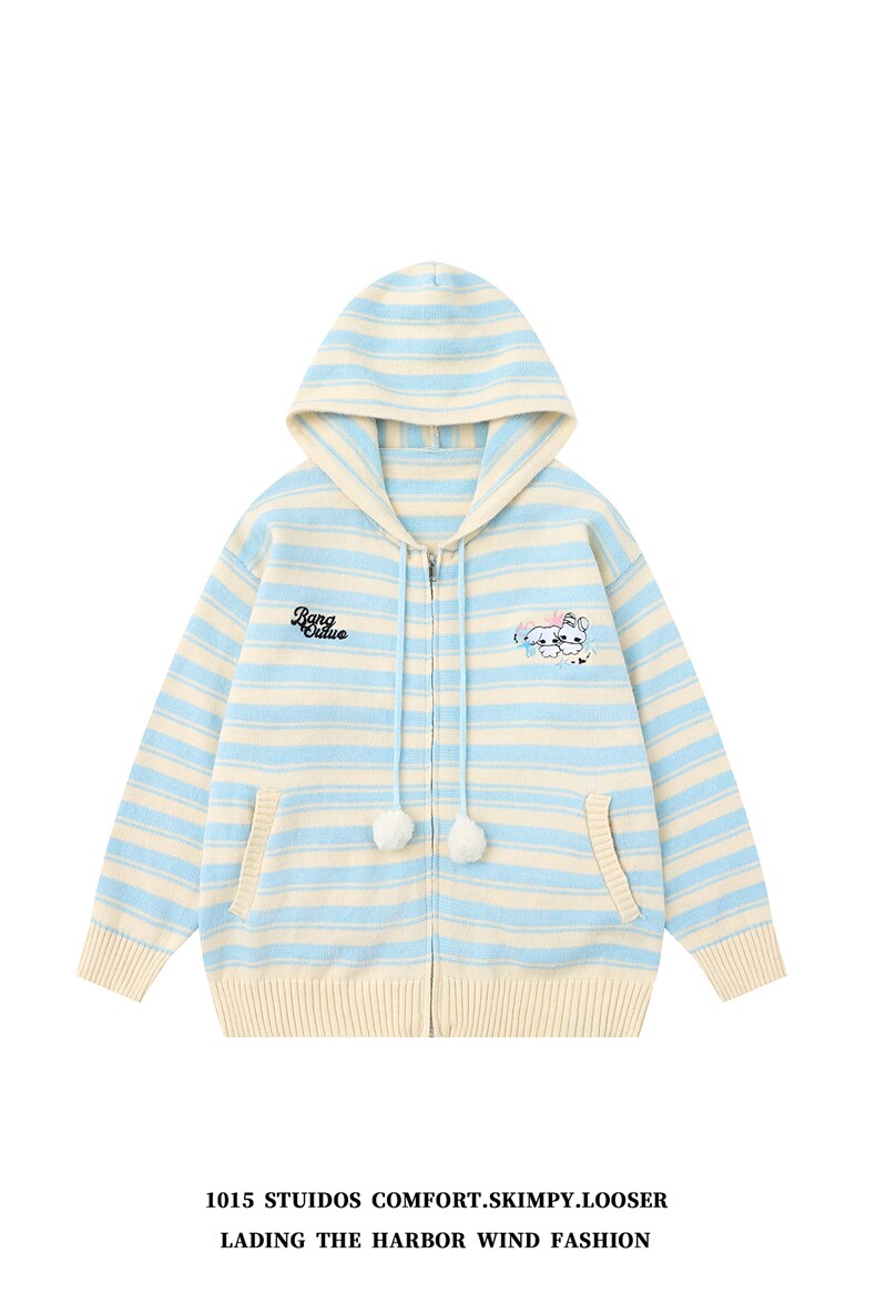 （女装类目）美式条纹撞色开衫毛衣外套情侣针织衫1015-M374-P98,男装针织衫/毛衣,四季星座1015