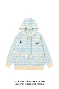 （女装类目）美式条纹撞色开衫毛衣外套情侣针织衫 1015-M374-P98图片