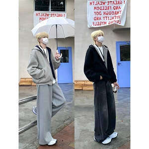 抖音得物高品质二开26春装美式重磅宽松结构双面连帽卫衣外套开衫图片