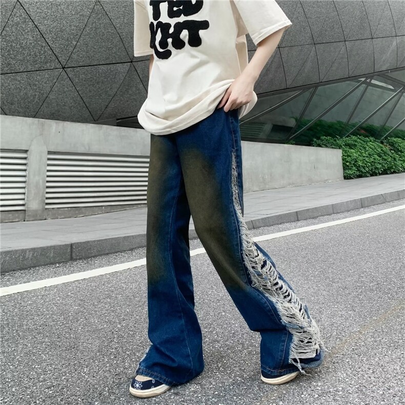 2024新款复古小众设计感渐变做旧重工时髦流苏阔腿牛仔BK52-P74,男装牛仔裤,星座1109-3