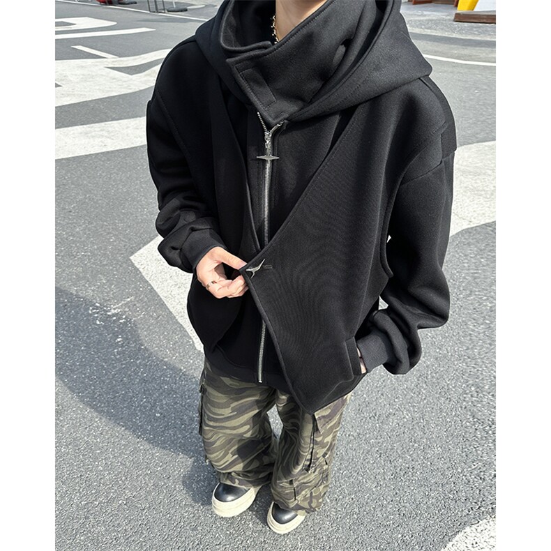 DP9978-P68重磅假两件开衫卫衣男连帽秋冬款廓形美式复古高街外套,男装卫衣,电商C233