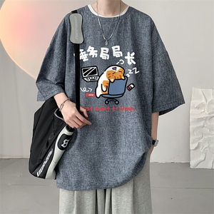 风复古亚麻短袖男棉麻t恤男半袖 ZT71447-P35图片
