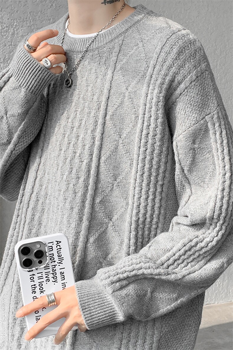 8XL-M圆领毛衣男秋冬季宽松慵懒套头麻花针织衫毛线衣MY19005P68,男装针织衫/毛衣,电商B312
