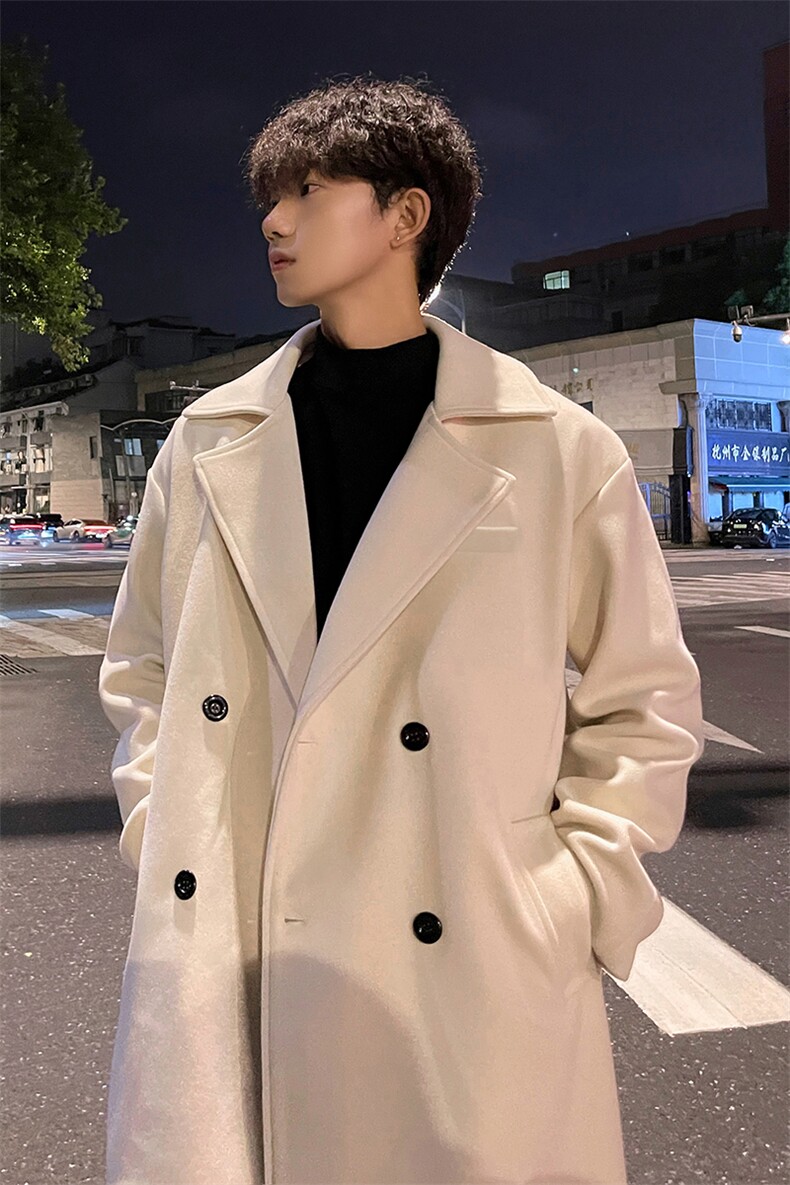 秋冬潮牌宽松毛呢大衣男中长款呢子风衣外套MN9571/P100加棉P110,男装风衣,电商B316