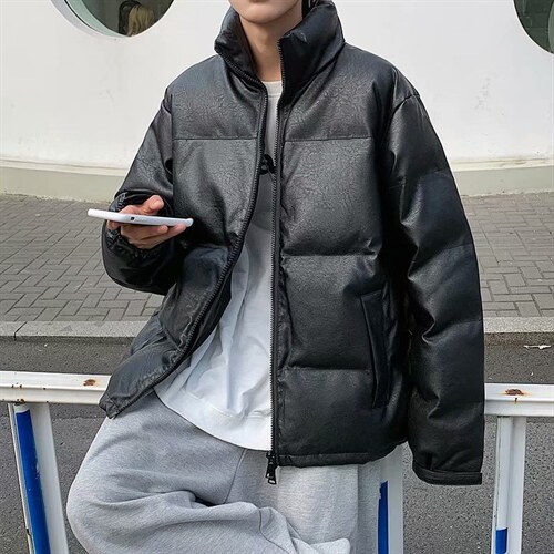 冬季棉衣男潮ins立领韩版潮流宽松pu皮棉服潮牌加厚外套my001-p90图片