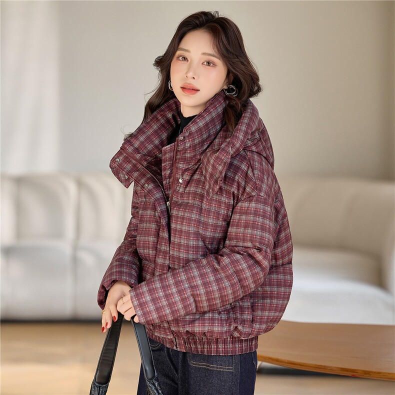 现货，2025冬季格子羽绒棉格子棉衣面包服,女装棉衣/棉服,利佳可人