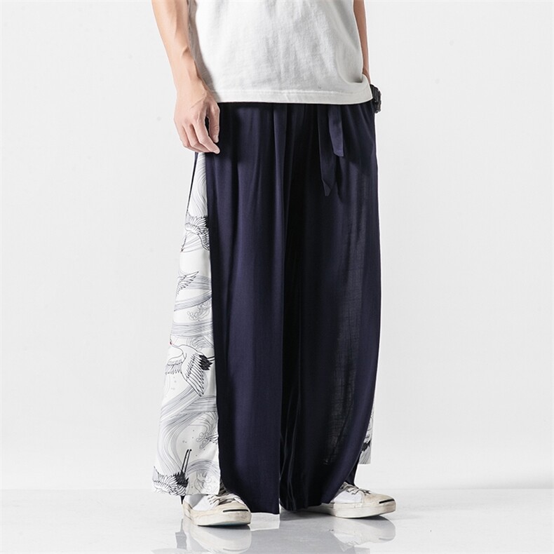 夏大码汉服坠感阔腿裤风男古风仙气棉麻飘逸宋裤中性K72/P85，男装民族服装，钱塘713