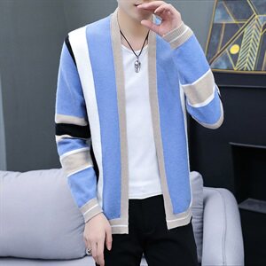 毛线衣男青年修身休闲潮纯色针织衫男条纹开衫外套图片