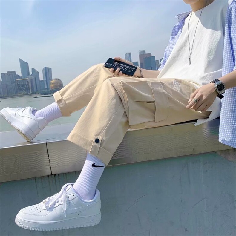 夏季ins港风休闲裤男直筒宽松阔腿工装裤韩版潮流九分裤K3226-p30,男装休闲裤,星座1008-1