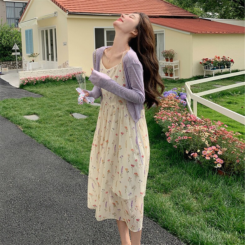 【已出大货】浪漫紫色两件套吊带连衣裙夏2024夏季新款洋气减龄,女装连衣裙,C位