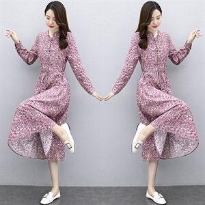 时尚优雅长袖碎花连衣裙 修身显瘦气质女装XBL097图片
