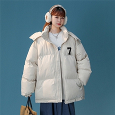 中性风22秋冬ins数字7印花立领面包服连帽棉衣外套MY207P115控158，男装棉衣，A247A