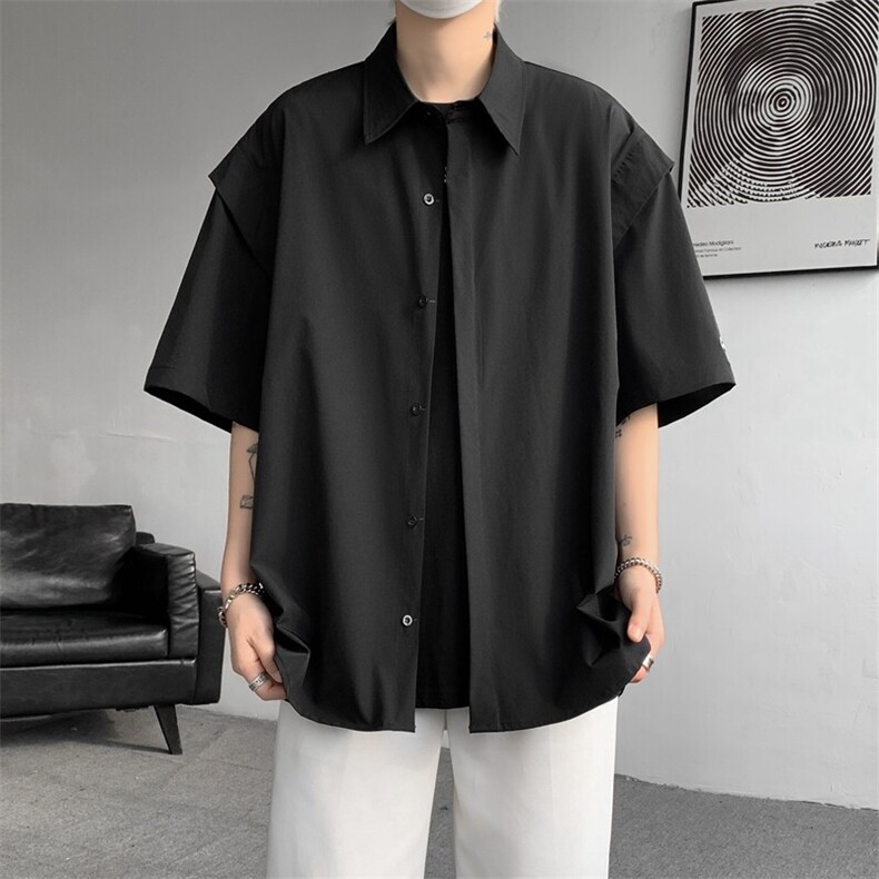 8XL-M假两件垂感冰丝短袖衬衫大码夏季凉感小众设计衬衣DC5003P55,男装衬衫,电商B238