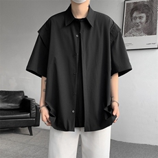 8XL-M假两件垂感冰丝短袖衬衫大码夏季凉感小众设计衬衣DC5003P55，男装衬衫，电商B238