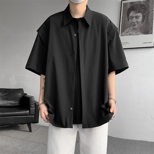 8XL-M假两件垂感冰丝短袖衬衫大码夏季凉感小众设计衬衣DC5003P55图片