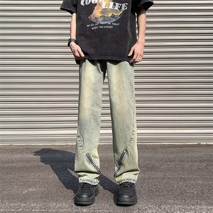 水洗长裤潮直脚牛仔裤气质日系宽松直筒拉链简约男青春流行夏季图片