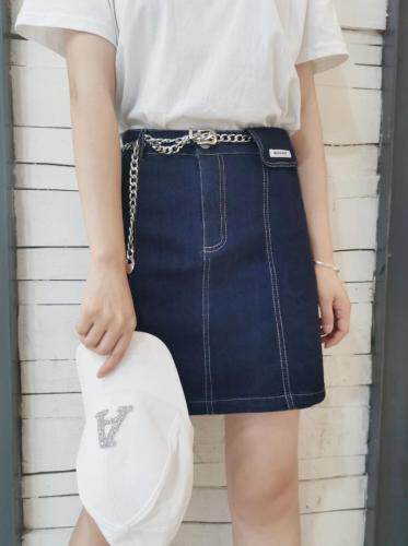 弹力深蓝牛仔短裙内里防走光带弹力安全裤S一XL，女装，简 影