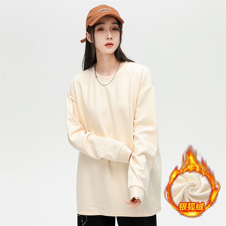 新款加绒加厚纯色潮流韩版宽松圆领休闲卫衣EY-3658JR-P50图片