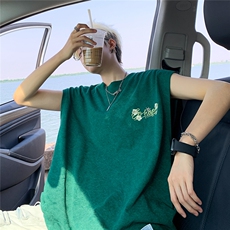 大250克重磅砂洗刺绣天丝棉冰丝坎肩背心T恤JF507特P35控55，男装背心/马甲，电商A422-1