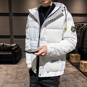 现货 仓库桥园路 连帽潮牌时尚韩版宽松鲨鱼皮羽绒服短款外套图片