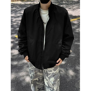 秋季美式飞行夹克外套男休闲宽松男装简约纯色棒球服 JC444图片